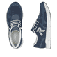 Blaue Rieker Damen Sneaker Low M9000-12 mit Gummischnürung sowie flexibler Sohle. Schuh von oben, liegend.