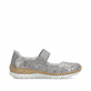 Beige Rieker Ballerinas N4299-90 mit metallischem Finish sowie Klettverschluss. Schuh Innenseite.