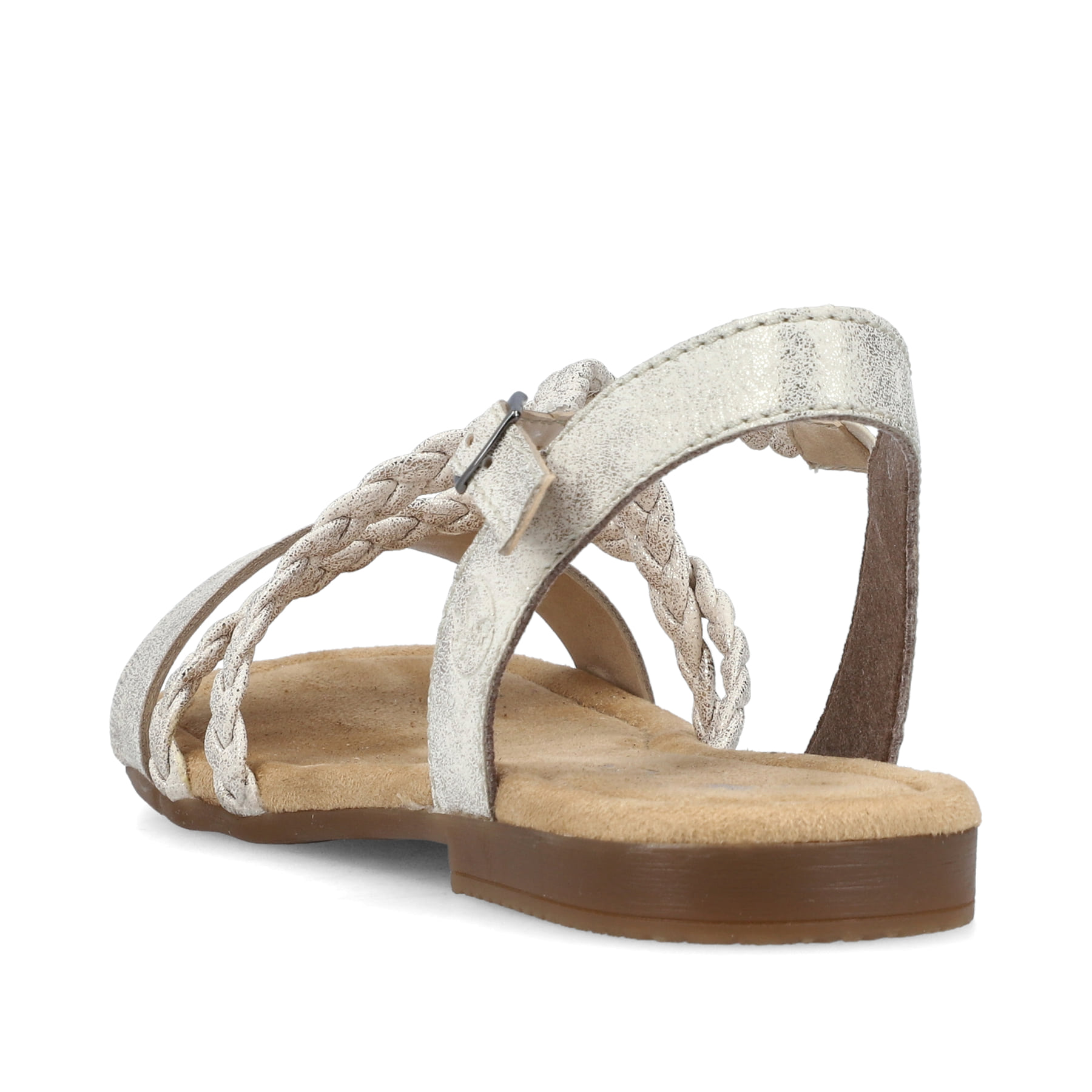 Beige Rieker Damen Riemchensandalen 65264-60 mit Schnalle sowie griffiger Sohle. Schuh von hinten.