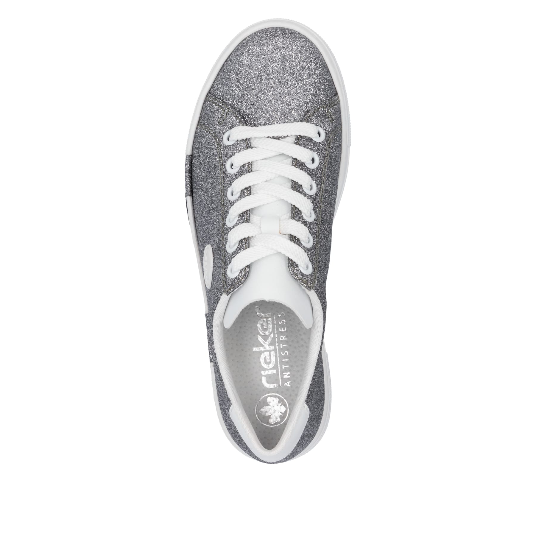 Baskets basses Rieker argent pour femme N49W1-91 avec lacets. Chaussure vue de dessus.