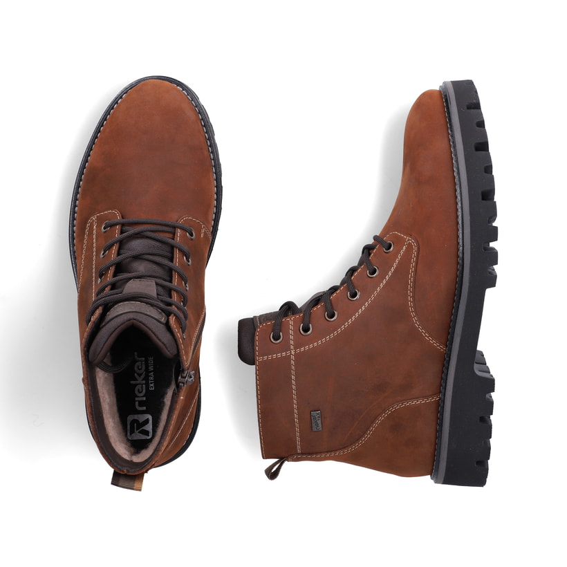 Braune Rieker Herren Schnürstiefel 30424-22 aus Rauleder. Schuh von oben, liegend.