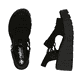 Schwarze Rieker Damen Sandalen 68075-00 mit einem Gummizug. Schuh von oben, liegend.