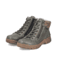 Dunkelgrüne Rieker Damen Schnürstiefel 72322-54 mit einem Reißverschluss. Schuhpaar seitlich schräg.