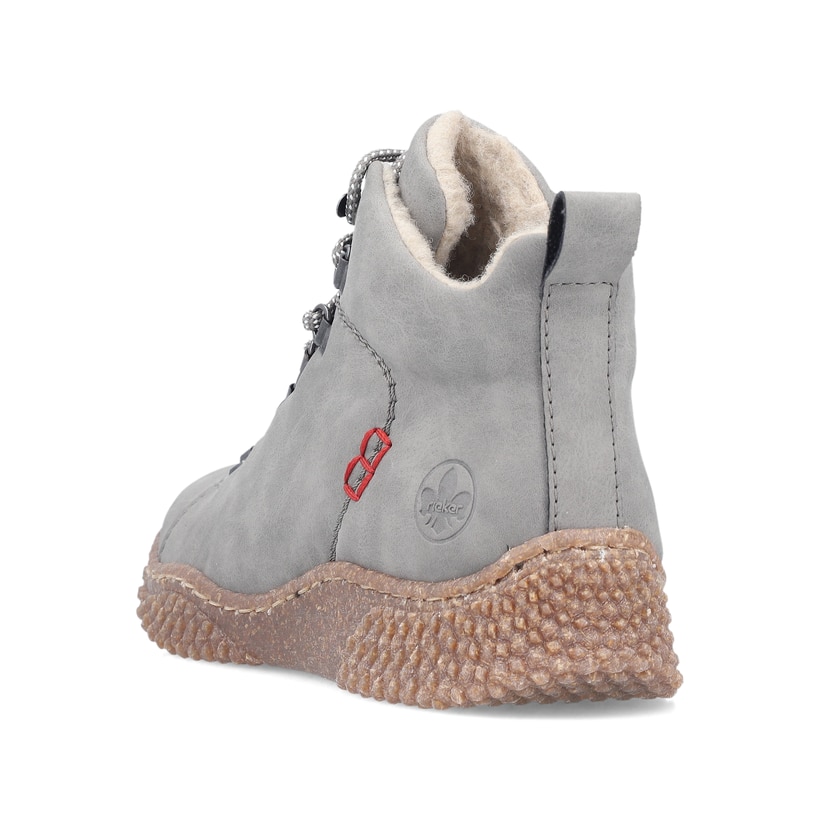 Hellgraue Rieker Damen Schnürstiefel Y8414-42 mit einem Reißverschluss. Schuh von oben.