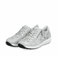 Baskets basses Rieker blanches pour femme N1112-80 avec motif floral. Chaussures inclinées sur le côté.