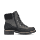 
Staubgraue Rieker Damen Stiefeletten Y9071-40 mit einer Profilsohle mit Blockabsatz. Schuh seitlich schräg