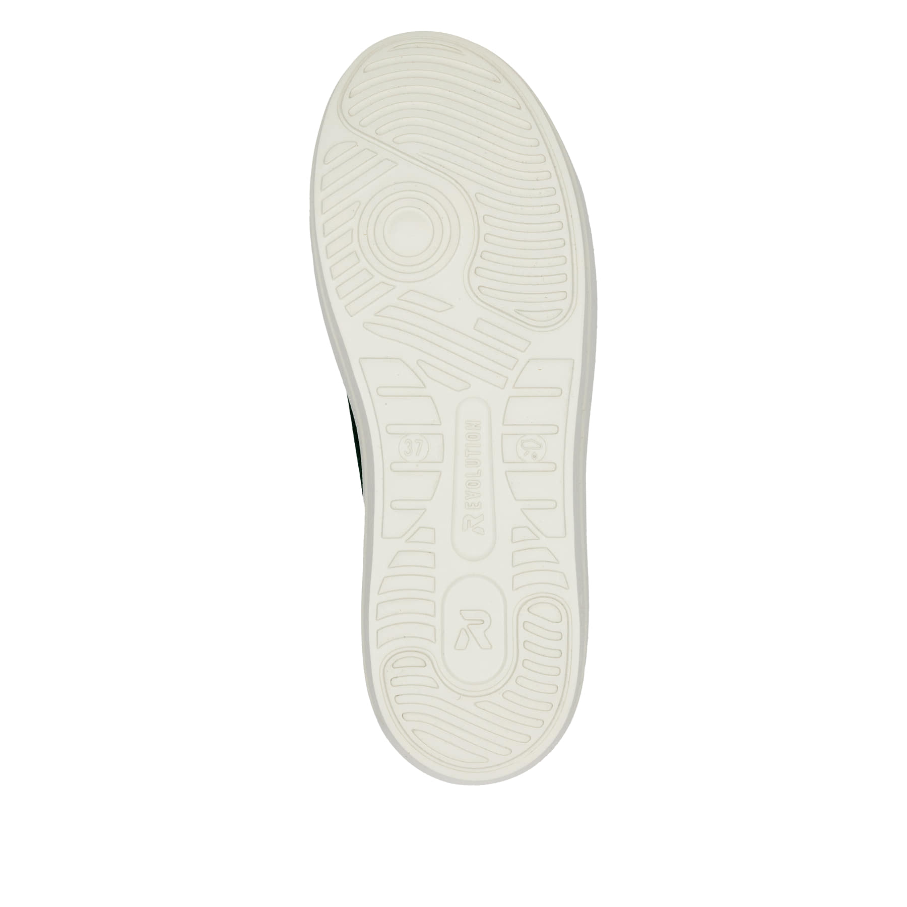 Baskets basses Rieker vertes pour femme W1204-54 avec semelle à plateau. Semelle extérieure de la chaussure.