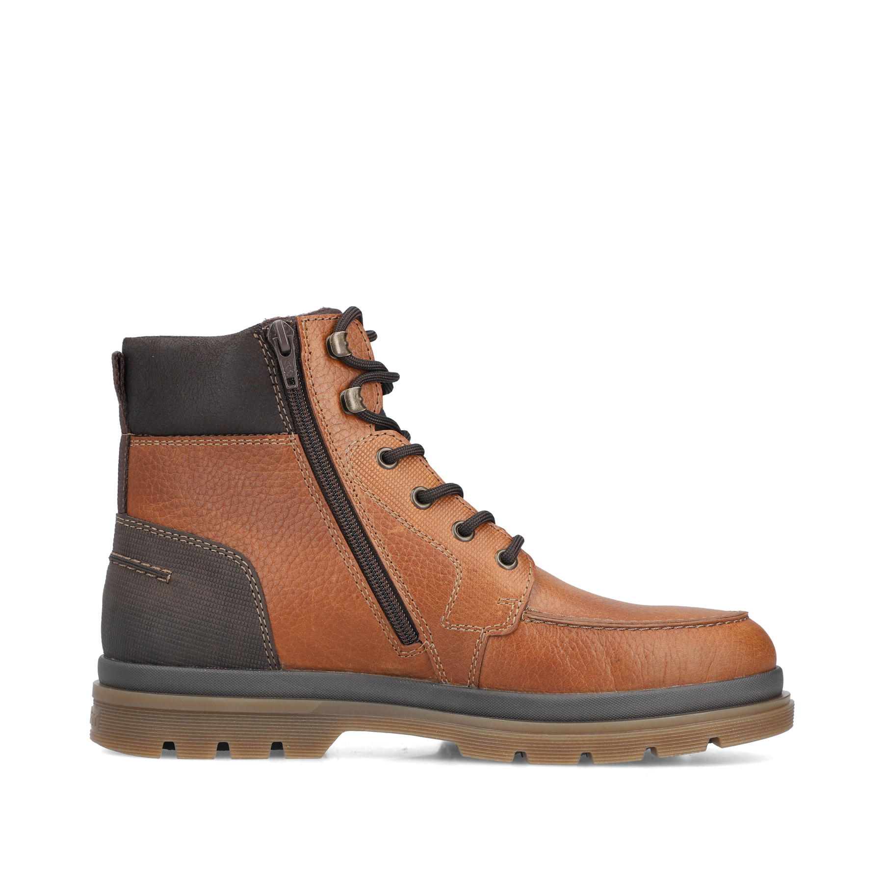 Braune Rieker Herren Schnürstiefel F7041-22 aus Glattleder mit Bergsteiger-Ösen. Schuh Innenseite.