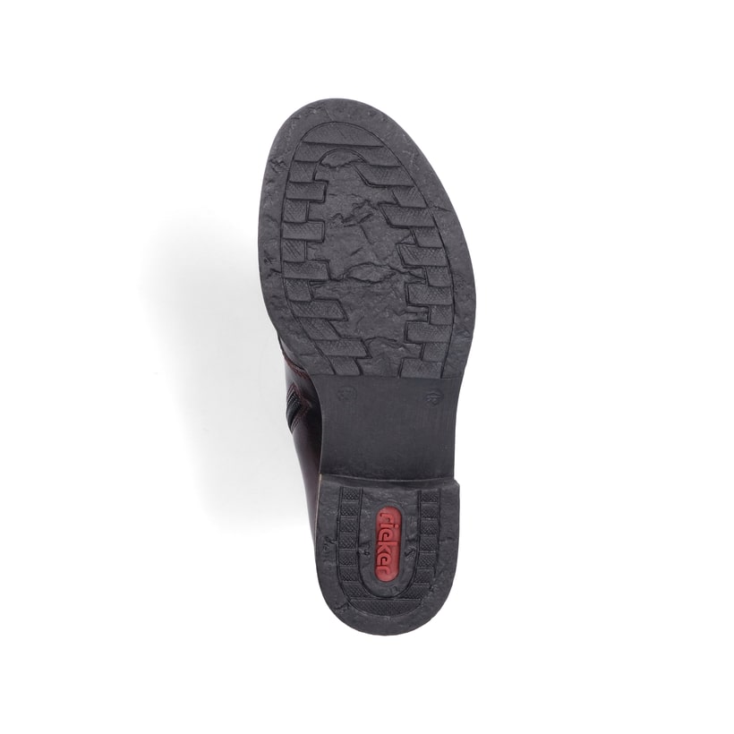 Schwarz-rote Rieker Damen Schnürstiefel 74802-35 mit einem Reißverschluss. Schuh Laufsohle.