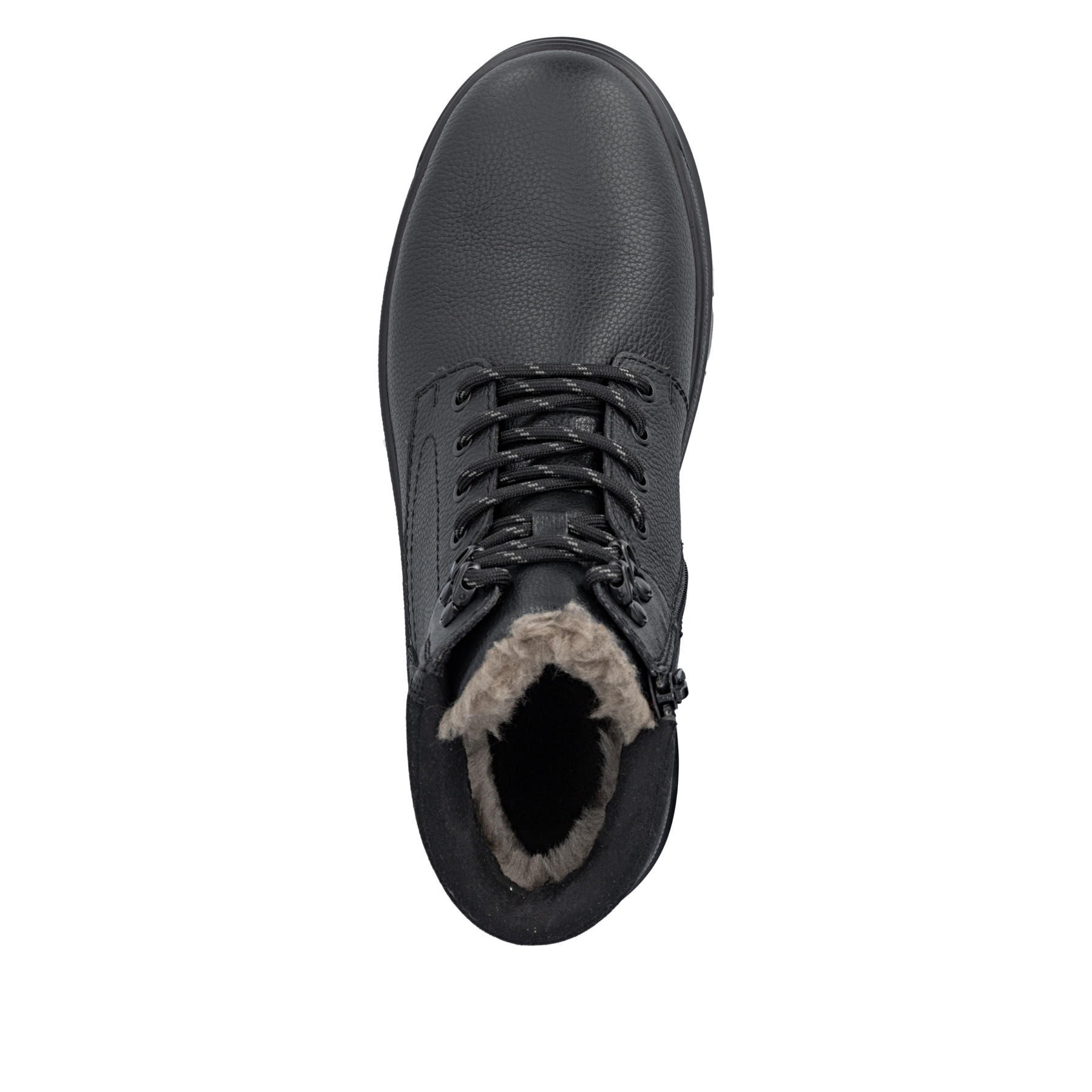 Schwarze Rieker Herren Schnürstiefel F5400-00 aus Glattleder mit Flip-Grip Sohle. Schuh von oben.
