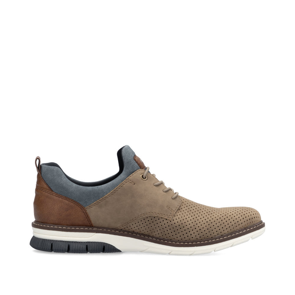 Beige Rieker Herren Slipper 14450-64 mit einem Gummizug sowie der Komfortweite G. Schuh Innenseite.