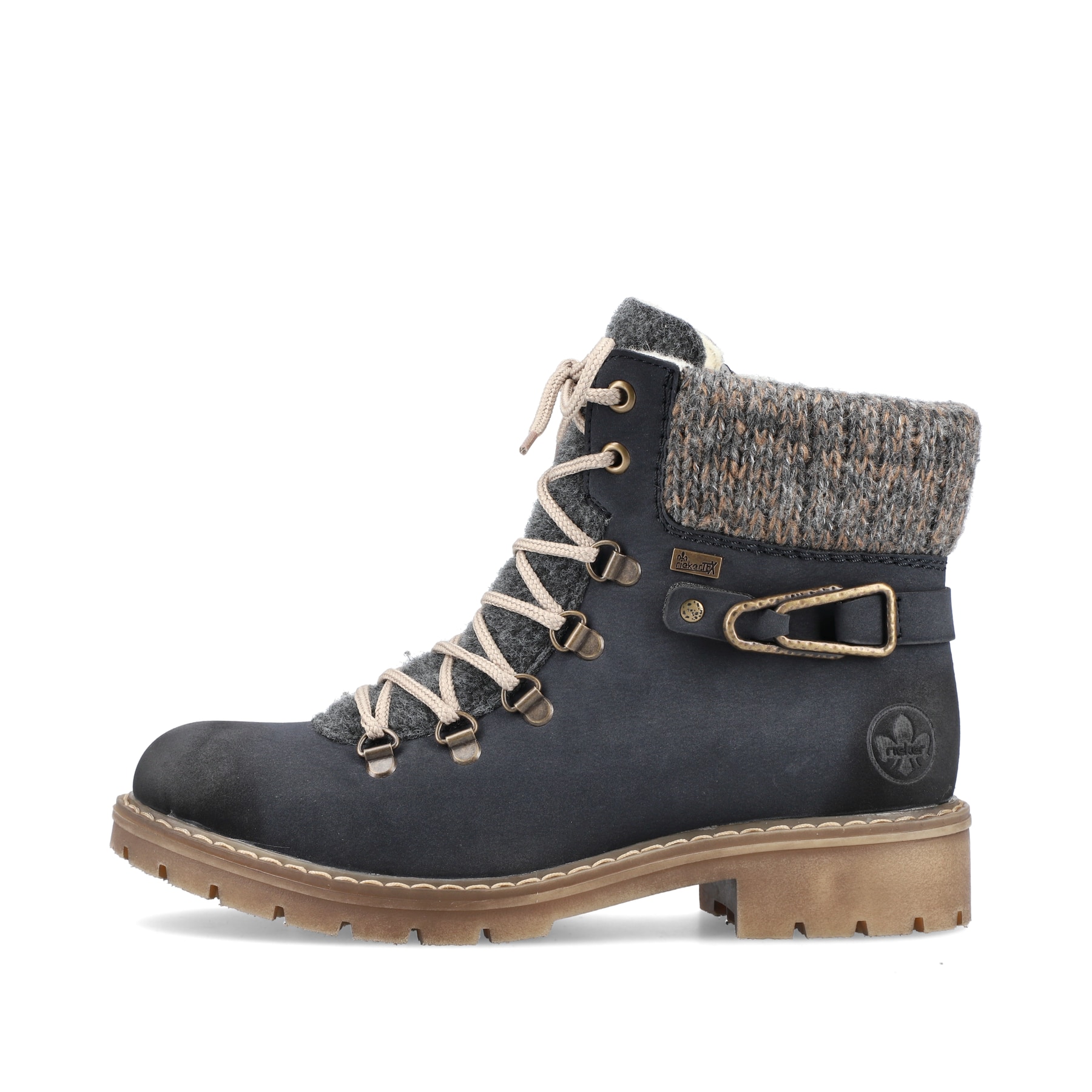 Ozeanblaue Rieker Damen Schnürstiefel Y9131-14 mit Schnürung und Reißverschluss. Schuh Außenseite