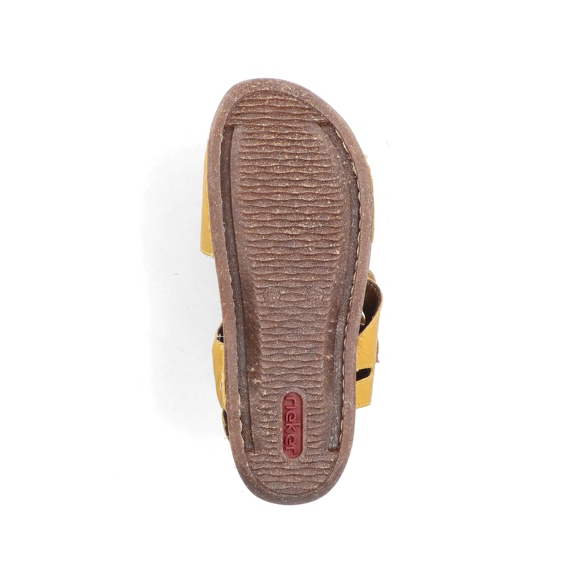 Gelbe Rieker Damen Riemchensandalen 61402-69 mit einem Klettverschluss. Schuh Laufsohle.