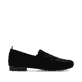 Schwarze Rieker Damen Slipper 51989-00 mit Strasssteinen sowie einem Gummizug. Schuh Innenseite.
