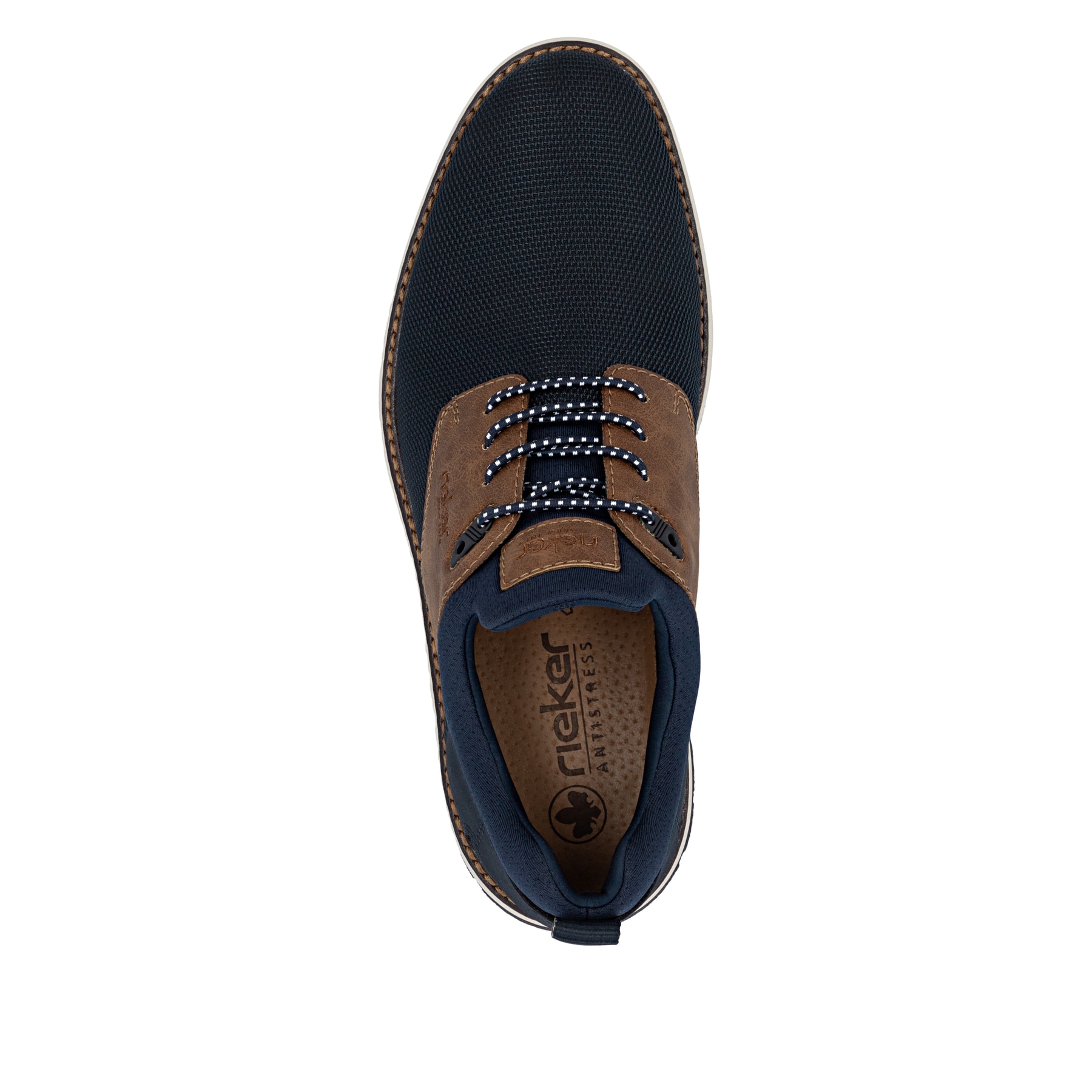 Mocassins Rieker bleus pour hommes 14750-15 avec bande élastique. Chaussure vue de dessus.
