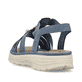 Blaue Rieker Damen Riemchensandalen V8549-10 mit Schmuckelementen sowie Gummizug. Schuh von hinten.