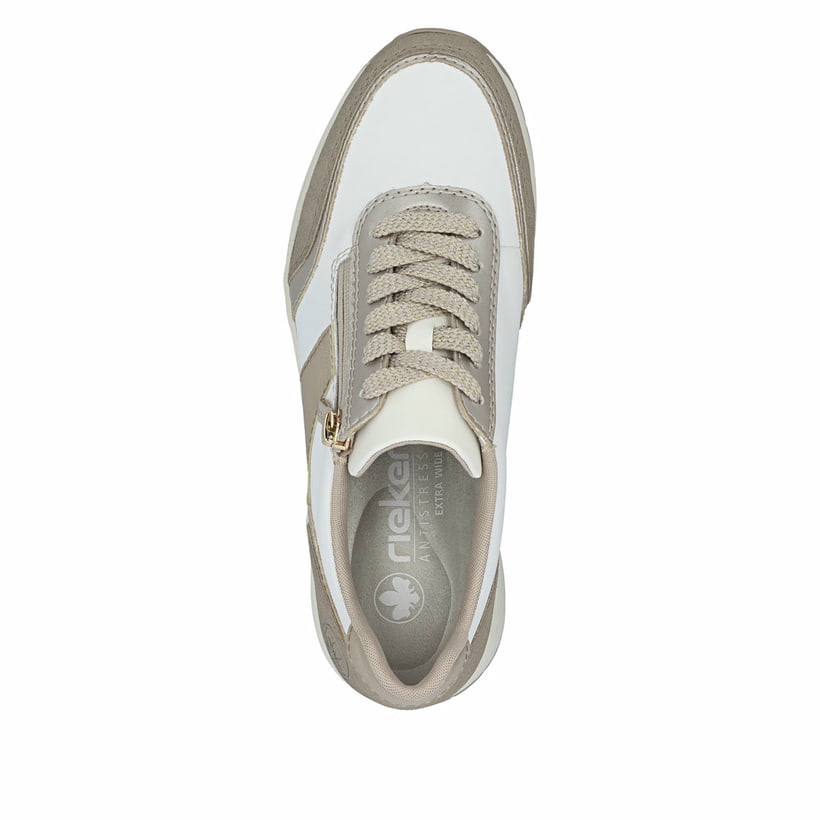 Chaussures à lacets Rieker blanches femme N9504-80 avec fermeture éclair. Chaussure vue de dessus.
