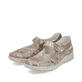 Mehrfarbige Rieker Ballerinas 48996-90 mit modernen Ziernähten. Schuhpaar seitlich schräg.