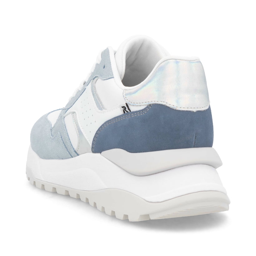 Baskets basses Rieker blanches pour femme W2500-80 avec lacets. Chaussure vue de l'arrière.