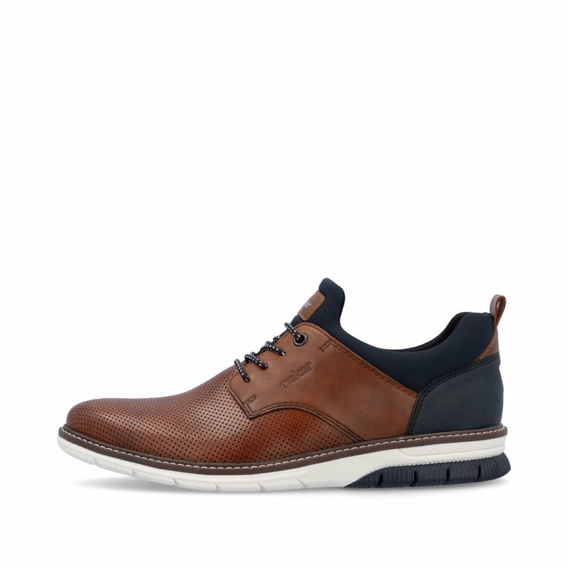 Mocassins Rieker marron homme 14450-22 en cuir lisse avec bande élastique. Côté extérieur de la chaussure.