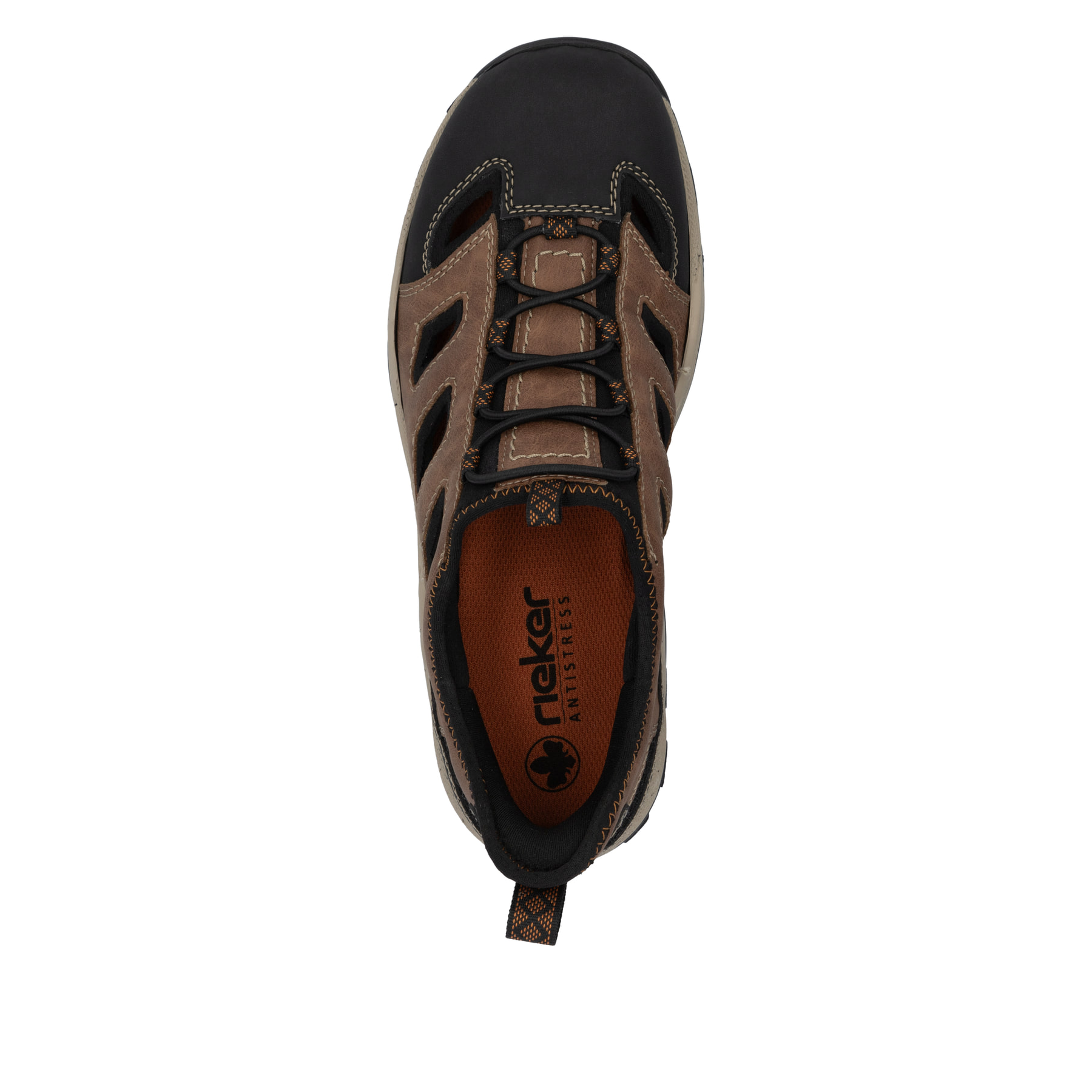 Braune Rieker Herren Slipper 08078-24 mit easy Hineinschlüpf-Möglichkeit. Schuh von oben.