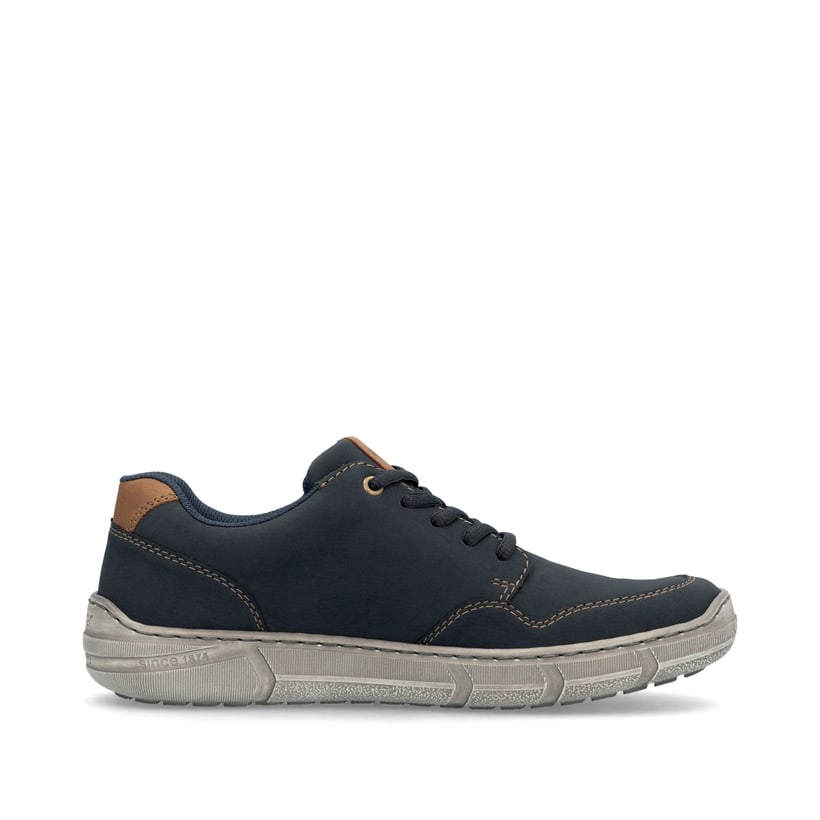 Stahlblaue Rieker Herren Schnürschuhe 04003-14 mit braunen Details. Schuh Innenseite.