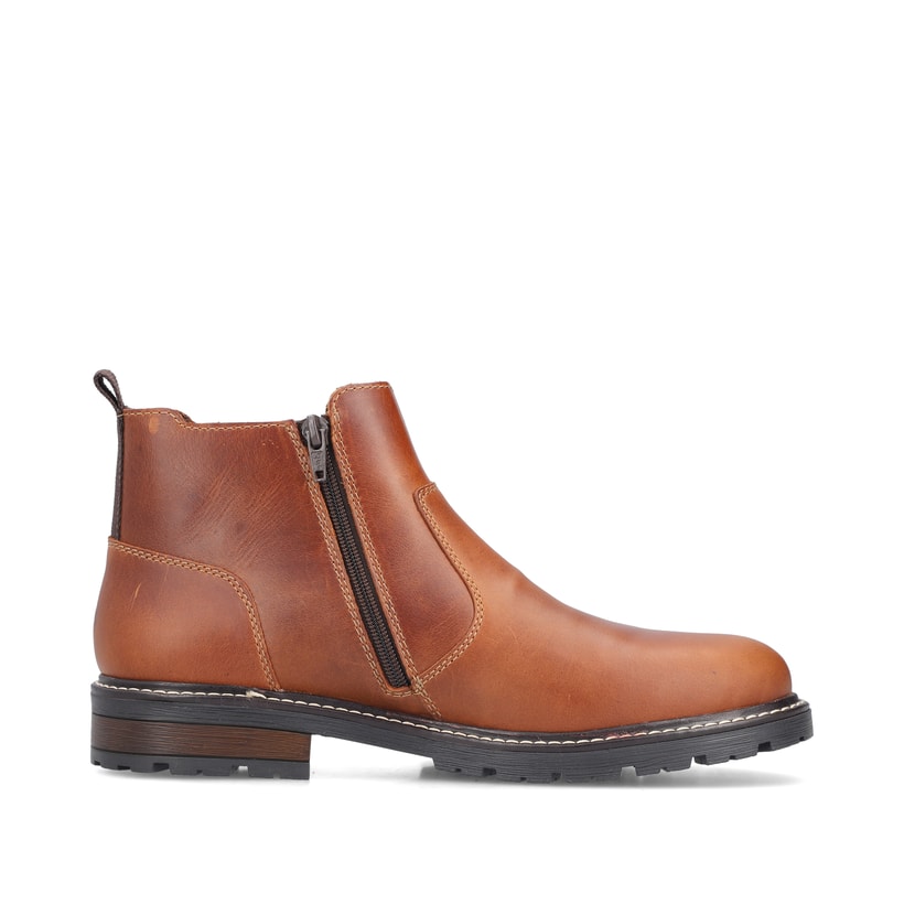 Braune Rieker Herren Chelsea Boots 32052-24 aus Glattleder mit Reißverschluss. Schuh von hinten.