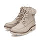 Beige Rieker Damen Schnürstiefel Y9127-62 mit Schaftkragen sowie Reißverschluss. Schuhpaar seitlich schräg.