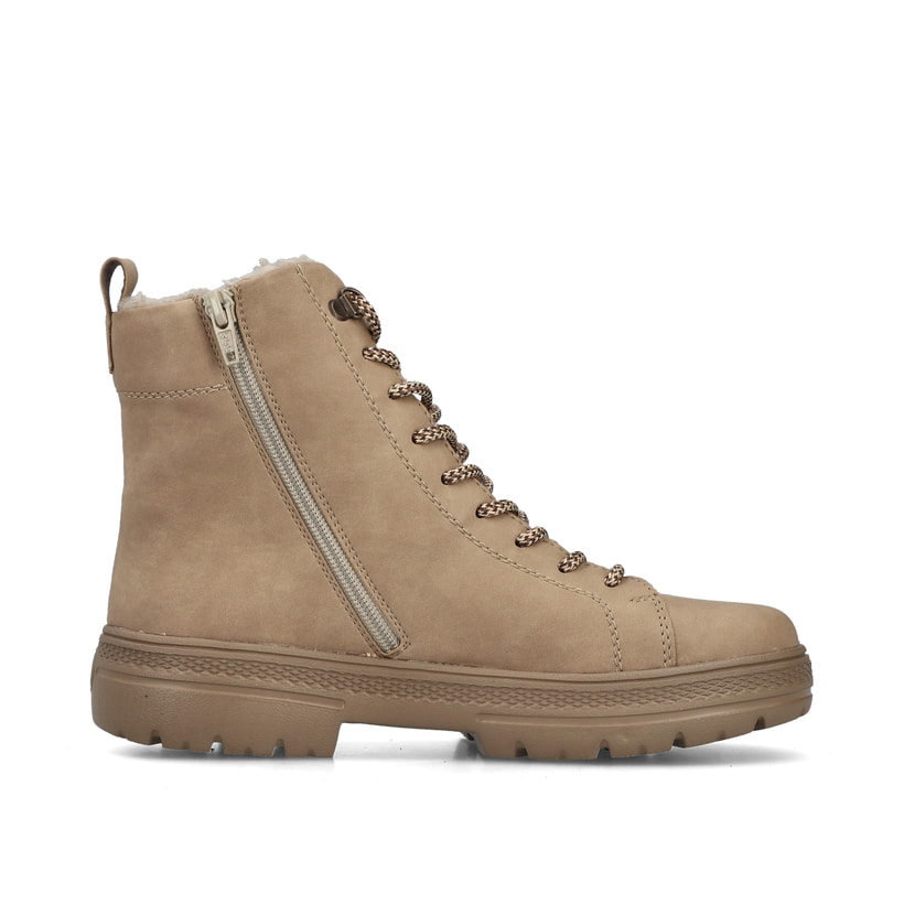 Beige Rieker Damen Schnürstiefel N0036-20 mit einem Reißverschluss. Schuh Innenseite.