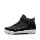 Schwarze Rieker Damen Sneaker High W0171-00 aus Glattleder mit Reißverschluss. Schuh Außenseite.