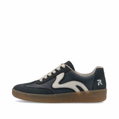 Blaue vegane Rieker Damen Sneaker Low M5512-15 mit einer Schnürung. Schuh Außenseite.