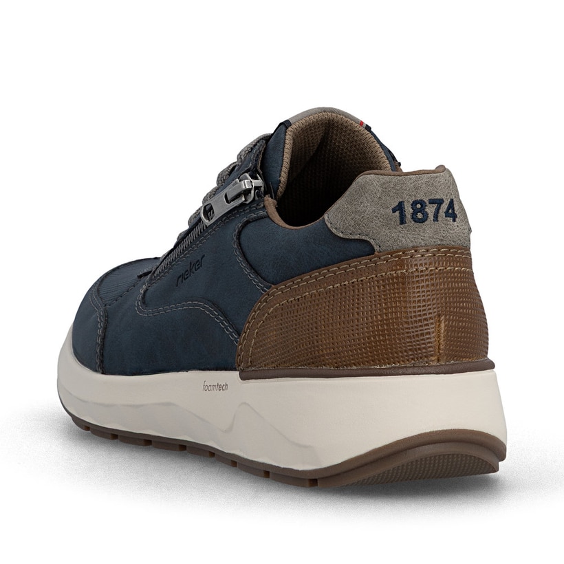 Baskets basses Rieker bleues pour homme 11504-14 avec fermeture éclair. Chaussure vue de l'arrière.