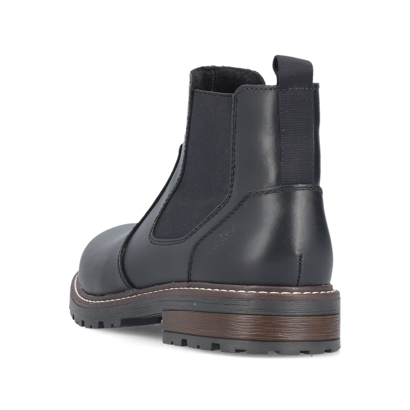 Schwarze Rieker Herren Chelsea Boots 32052-00 aus Glattleder mit Reißverschluss. Schuh von hinten.