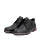 Schwarze Rieker Herren Schnürstiefel 10539-00 aus Glattleder mit Reißverschluss. Schuhpaar seitlich schräg.