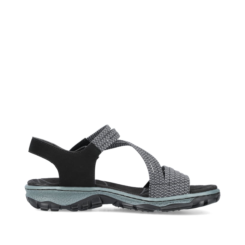 Schwarze Rieker Damen Trekkingsandalen 68871-00 mit einem Klettverschluss. Schuh Innenseite.