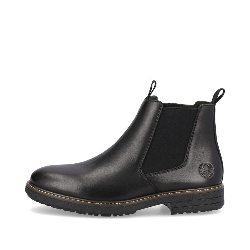 Stahlschwarze Rieker Herren Chelsea Boots 33180-00 mit einem Reißverschluss. Schuh Außenseite.