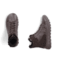 Dunkelbraune Rieker Damen Schnürstiefel 57512-25 mit einem Reißverschluss. Schuh von oben, liegend.