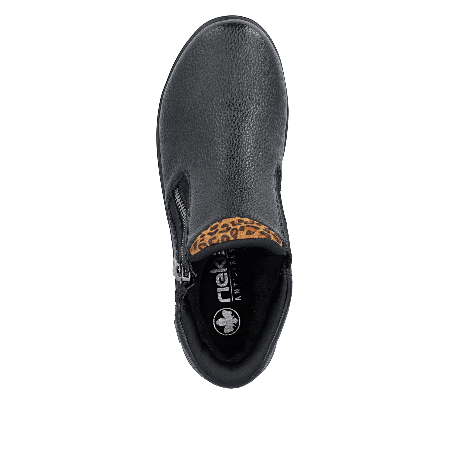 Schwarze Rieker Damen Kurzstiefel Z0059-00 mit wasserabweisender TEX-Membran. Schuh von oben.