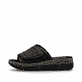 Schwarze Rieker Damen Pantoletten V2351-00 mit floralem Muster. Schuh Außenseite.