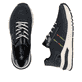 Blaue Rieker Damen Sneaker Low M6601-14 mit modernen Ziernähten. Schuh von oben, liegend.