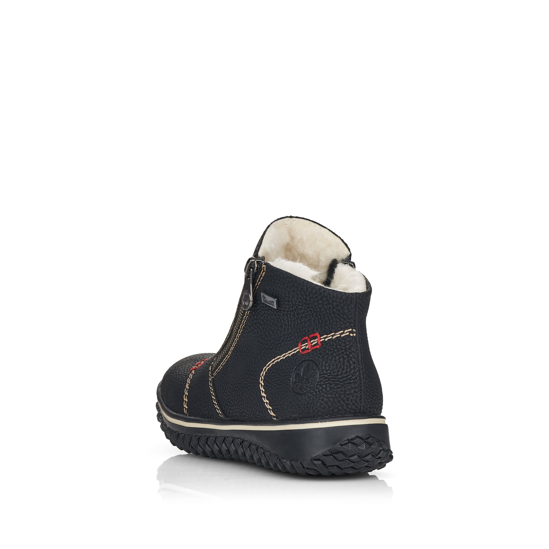 Nachtschwarze Rieker Damen Slipper L4270-00 mit Reißverschluss sowie einer Profilsohle. Schuh von oben