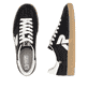 Schwarze Rieker Damen Sneaker Low W2200-00 mit einer Schnürung. Schuh von oben, liegend.