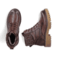 Dunkelbraune Rieker Damen Schnürstiefel 92920-25 mit einem Reißverschluss. Schuh von oben, liegend.