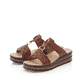 Mules Rieker marron pour femme 629K9-24 avec fermeture velcro. Chaussures inclinées sur le côté.