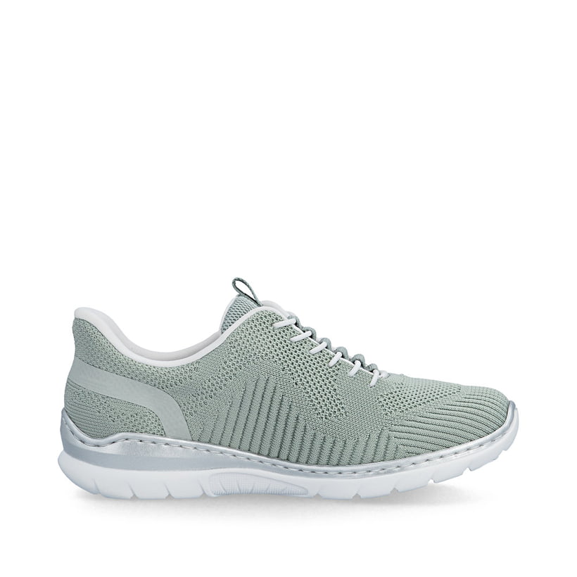Mintgrüne Rieker Damen Slipper L3262-52 mit easy Hineinschlüpf-Möglichkeit. Schuh Innenseite.