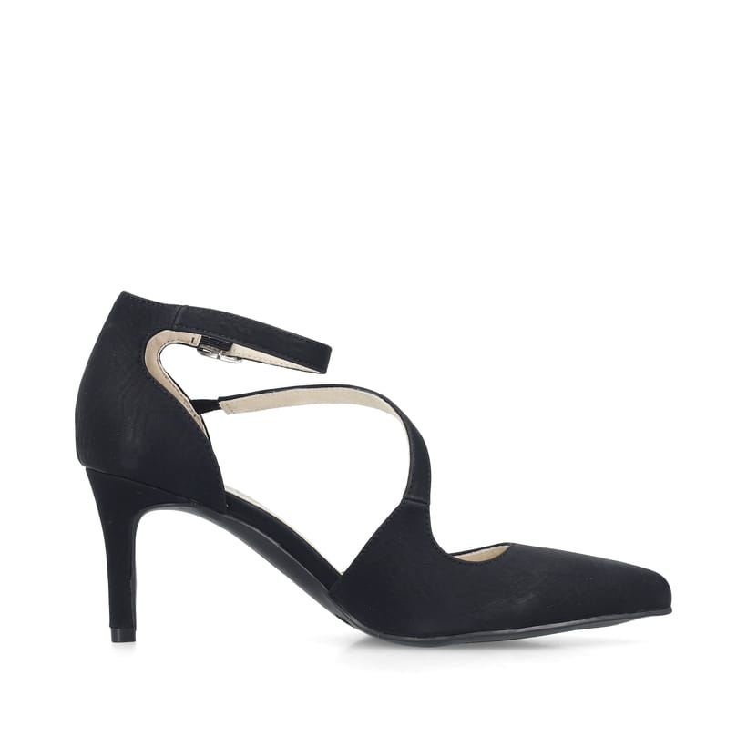 Schwarze Rieker Pumps 41153-00 mit einer griffigen Sohle. Schuh Innenseite.
