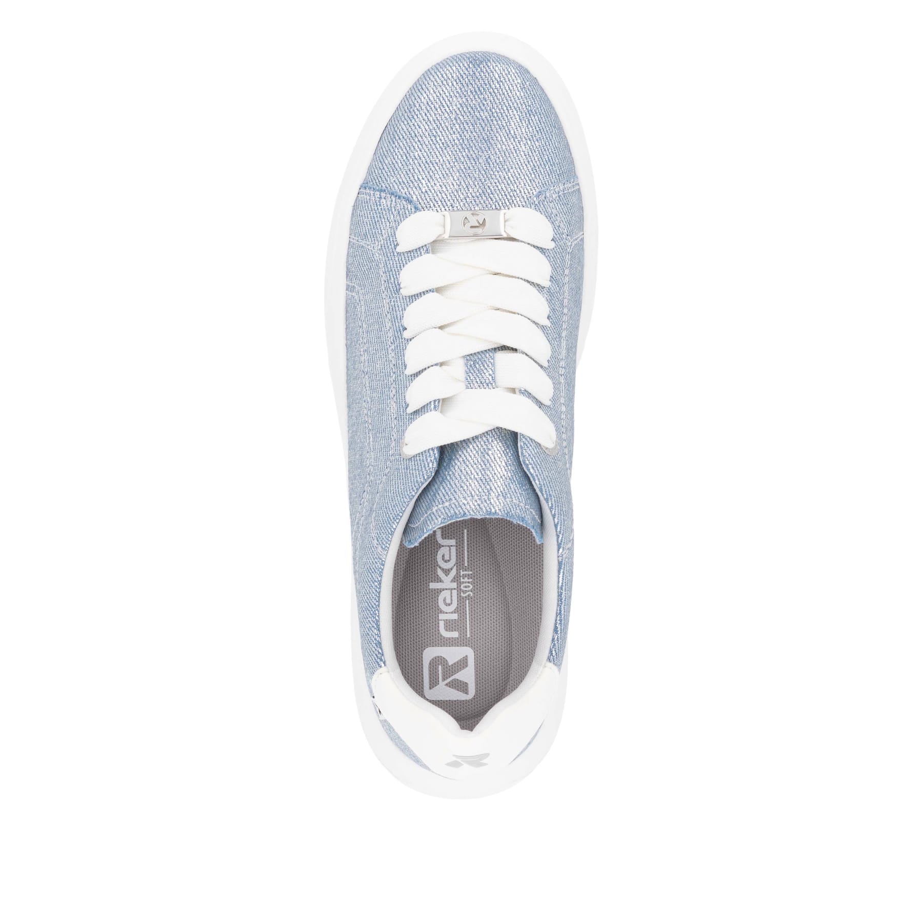 Baskets basses Rieker bleues végétaliennes femme W2302-14 avec lacets. Chaussure vue de dessus.