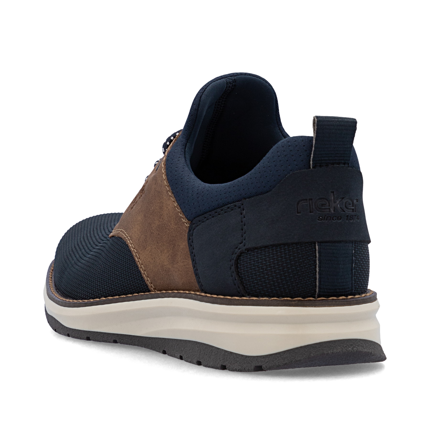 Mocassins Rieker bleus pour hommes 14750-15 avec bande élastique. Chaussure vue de l'arrière.
