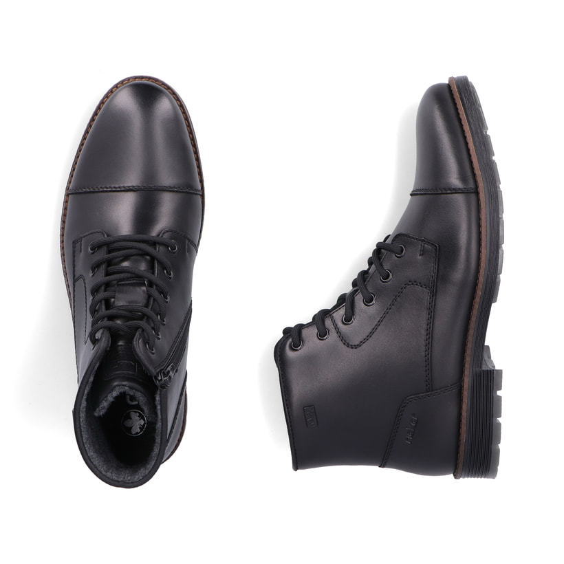Schwarze Rieker Herren Schnürstiefel F4546-00 aus Glattleder. Schuh von oben, liegend.