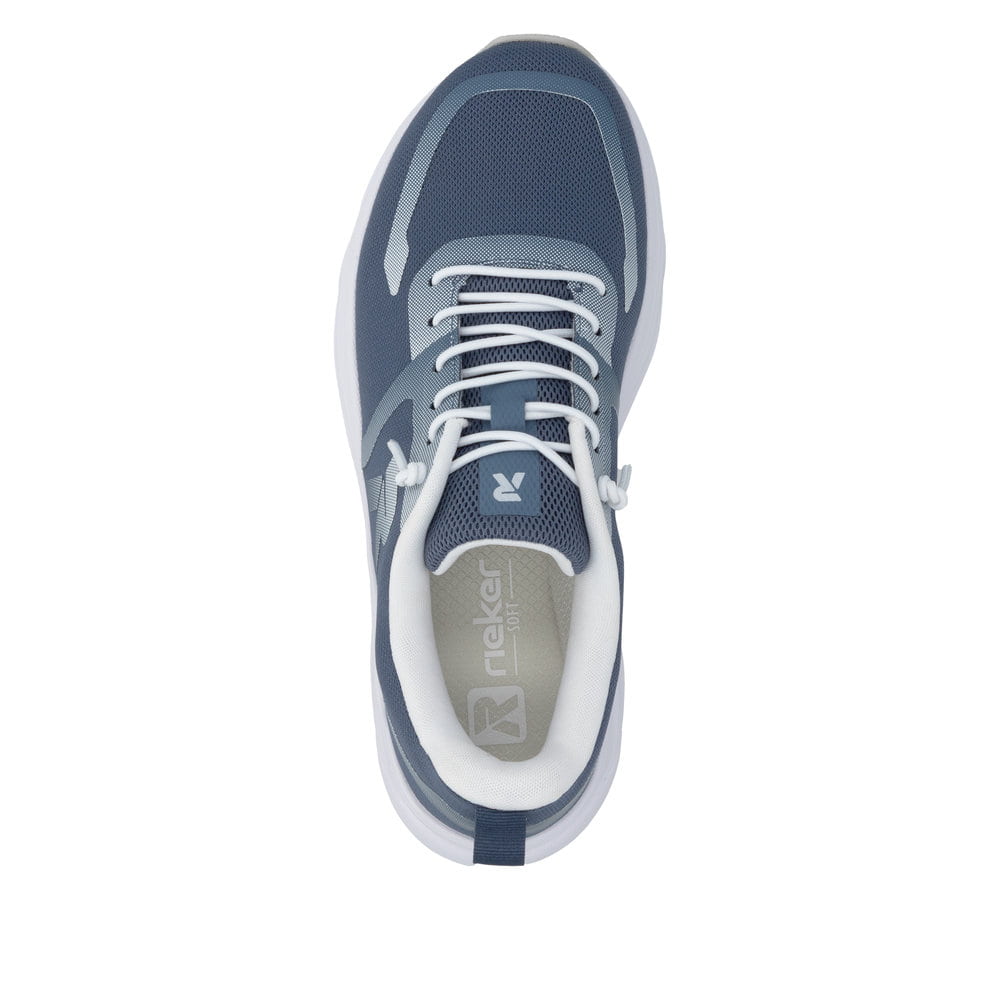 Baskets basses Rieker bleues pour femme W3504-12 avec lacets. Chaussure vue de dessus.